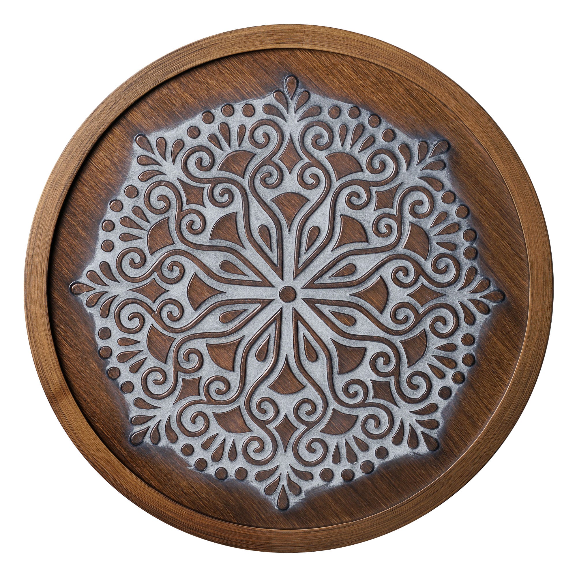 American Art Decor™ 17" Brown and White Boho Rustic Farmhouse Wood Framed Wall Medallion